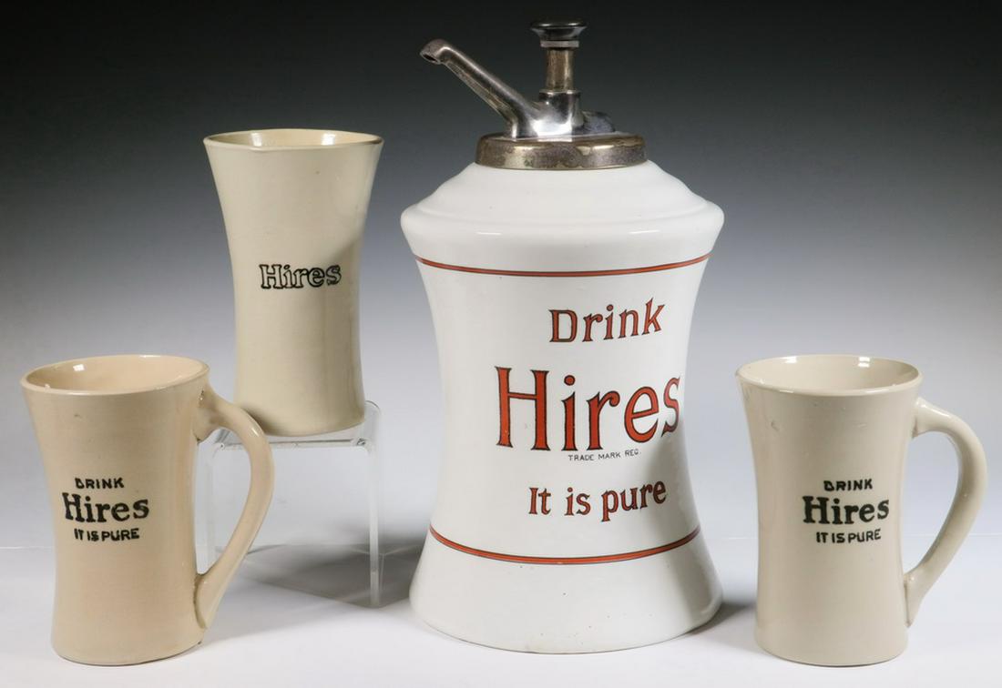 (4 PCS) HIRE'S SYRUP DISPENSER & MUGS (1 of 1)