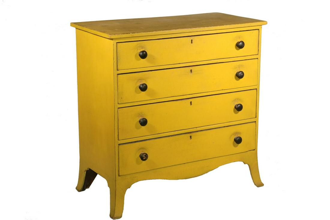 Hepplewhite Four Drawer Dresser Painted Yellow Aug 23 2019