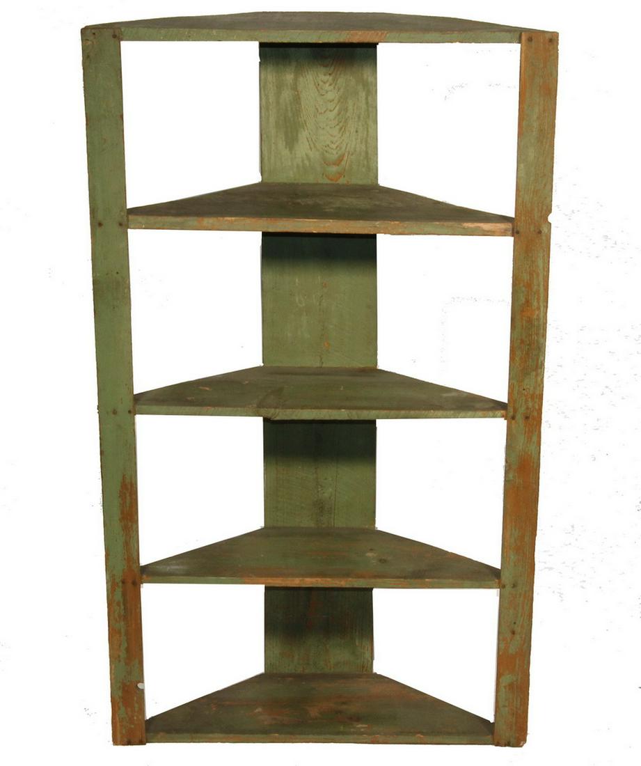 GREEN PAINTED HANGING CORNER CABINET (1 of 2)