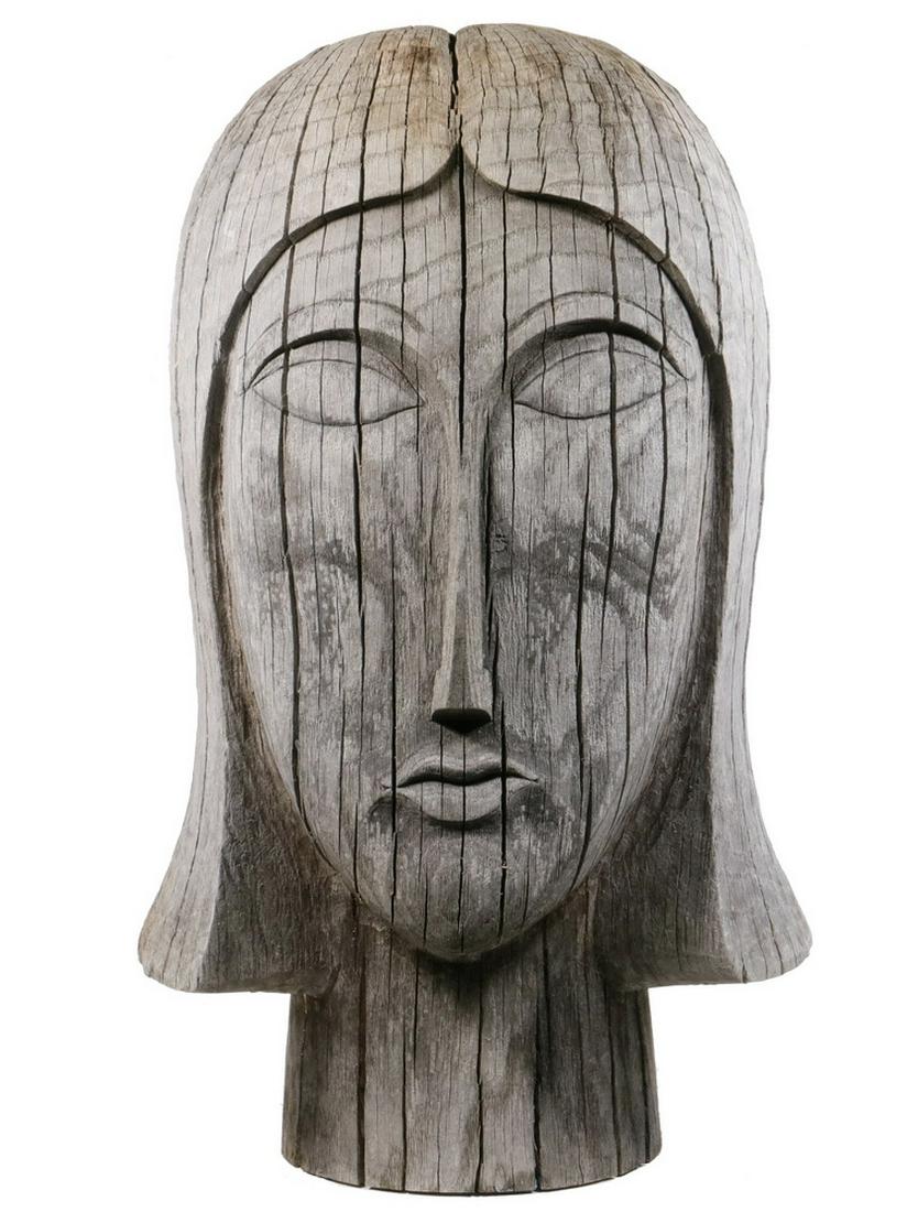 CARVED OAK HEAD AFTER MODIGLIANI (1 of 2)