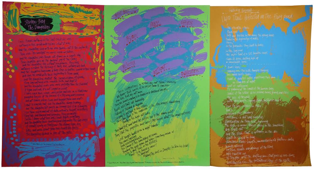 SAMUEL MAITIN (PA, 1928-2004): (9) Serigraph Posters, signed limited editions, all 40" x 26", loose, including: "Galway Kinnell: Vapor Trail Reflected in the Frog Pond", 1970, 3/30; PLUS "Robert Bly: Asian Peace Offers Rejected Wit