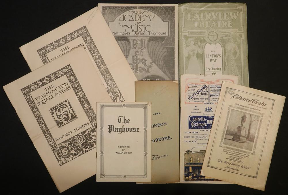 (18) VINTAGE THEATRE PROGRAMS, 1900S-1910S: Including: Duke of York's Theatre, "Alice Sit-by-the-Fire", 1905; Prince of Wales Theatre, "Lady Madcap", 1905; London Hippodrome, "Rob Roy", 1905; Lyric Theatre, NY, "The Unknown Purple", 1919; The P