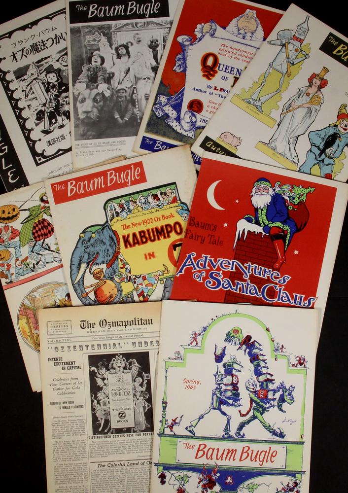 SCARCE GROUP "WIZARD OF OZ" FRANK BAUM EPHEMERA: Including: (8) Issues of the "Baum Bugle"; April 1962, August 1962, Spring 1964, Autumn 1964, Christmas 1964, Autumn 1965, Christmas 1965, Spring 1965, PLUS 1965 "The Ozmapolitan" faux newspaper, a pr