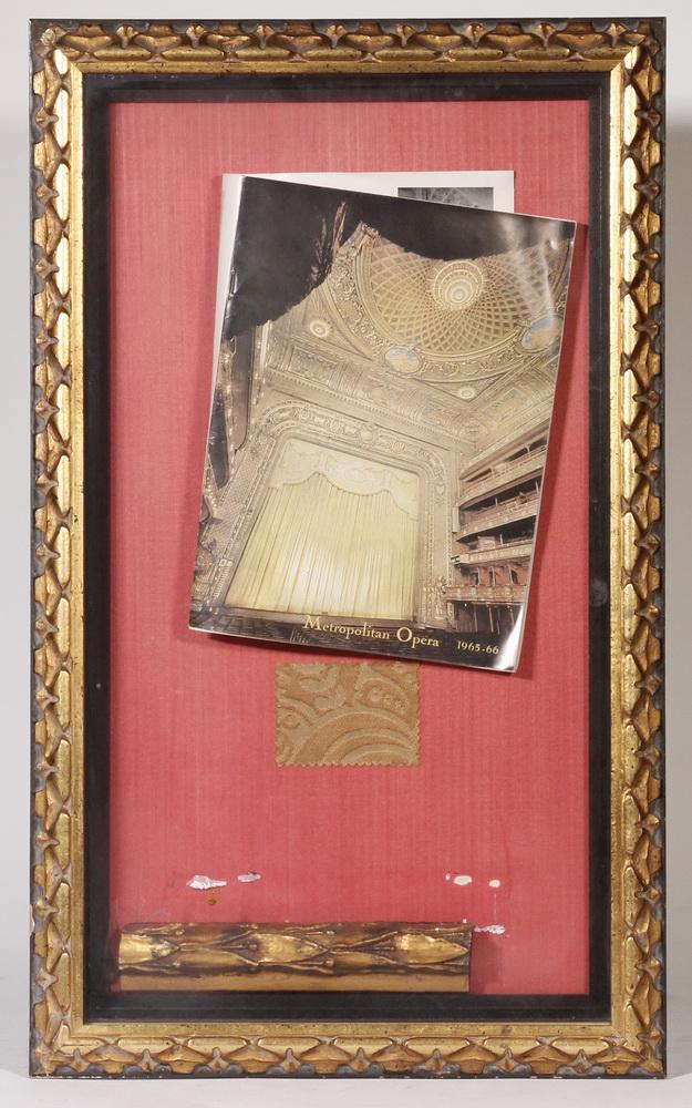 METROPOLITAN OPERA MEMORABILIA: Program from the 1965-66 Season, the first in the New Metropolitan Opera House at Lincoln Center, NYC, along with a section of the cast gilt molding of the proscenium and a swatch of the gold brocade 