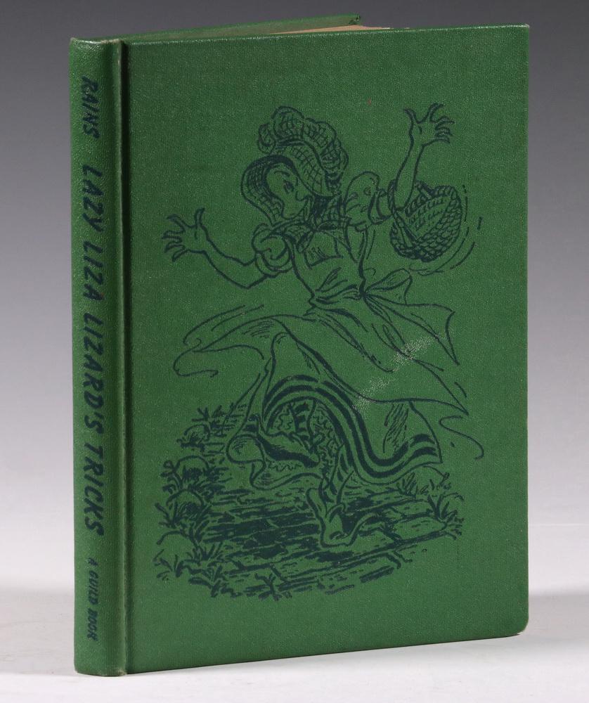 RARE CHILDREN'S BOOK: "Lazy Liza Lizard's Tricks", by Marie Curtis Rains, pictures by Vera Neville, published by The Junior Literary Guild, New York and The John C. Winston Company, Philadelphia. 1953. Bright green cloth b