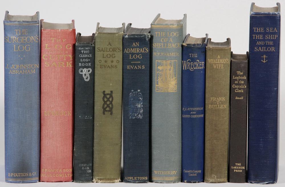 (10) MARITIME BOOKS (MOSTLY LOGBOOKS): Including: "The Wrecker" by Robert Louis Stevenson & Lloyd Osbourne; Cassell & Co., London, Paris and Melbourne, 1892, first edition; PLUS "The Surgeon's Log: Being Impressions of the Far East" by J. 