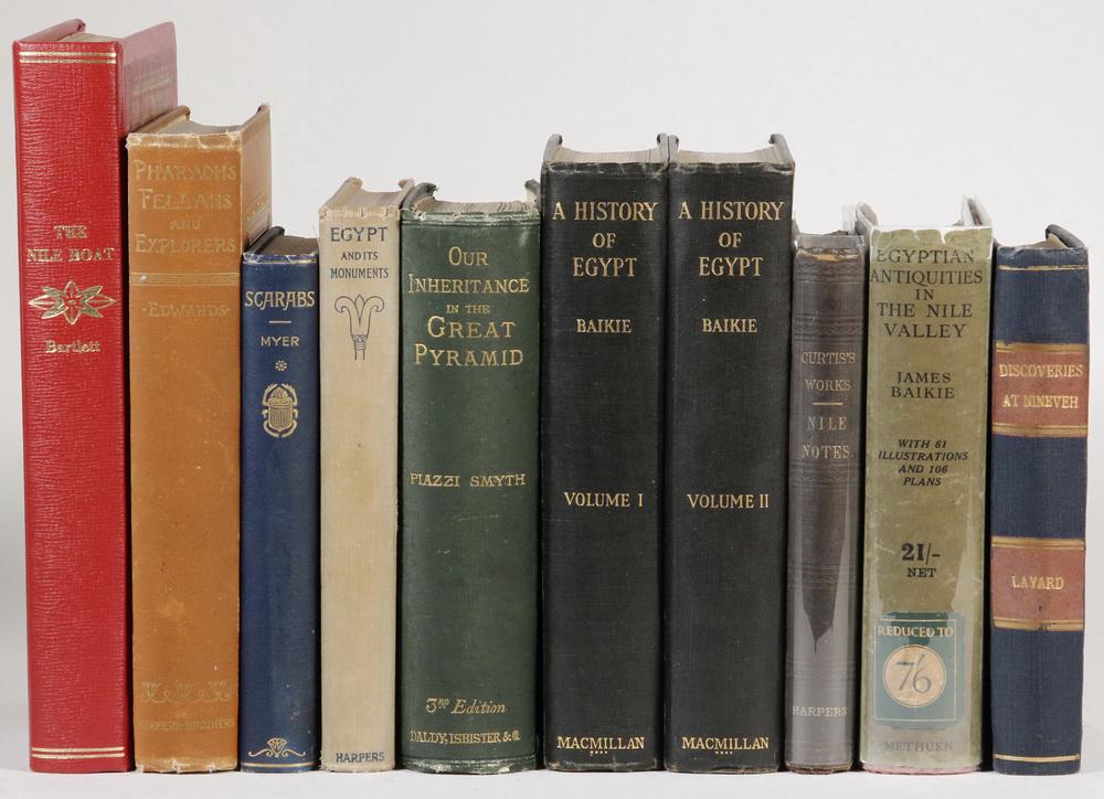 (9) TITLES IN (10 VOLS) BOOKS ON EGYPT: Including: "Scarabs. The History, Manufacture and Religious Symbolism" by Isaac Myer; Leipzig, Otto Harrassowitz, 1894; PLUS "The Nile Boat, or Glimpses of the Land of Egypt" by W.H. Bartlett; New Yor