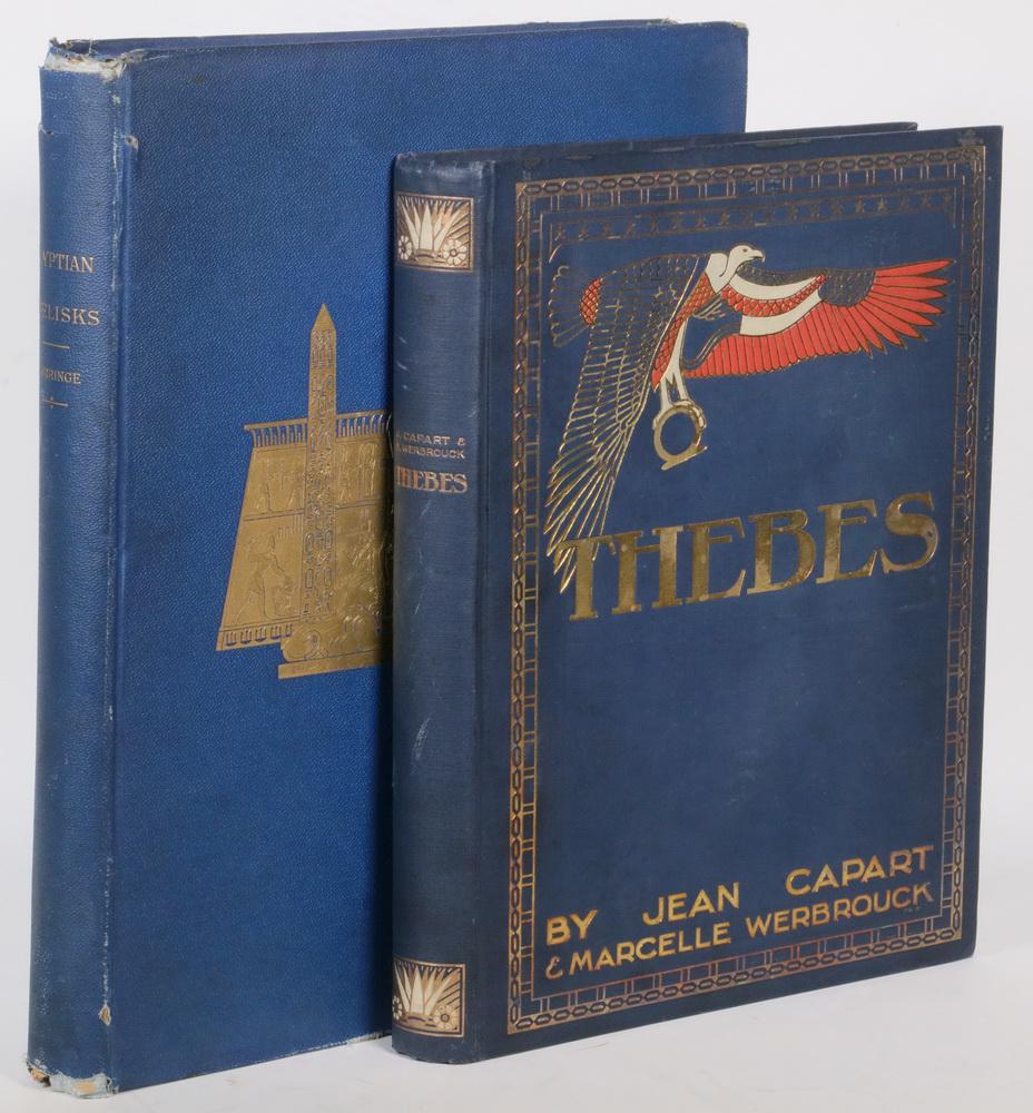 (2) 19TH C. FOLIO BOOKS ON EGYPT: Including: Gorringe, Henry H.; "Egyptian Obelisks", published by the author, New York, 1882. First edition, blue cloth, gilt title and decoration, 187 pp., 32 plates, 18 engravings and one chromolitho