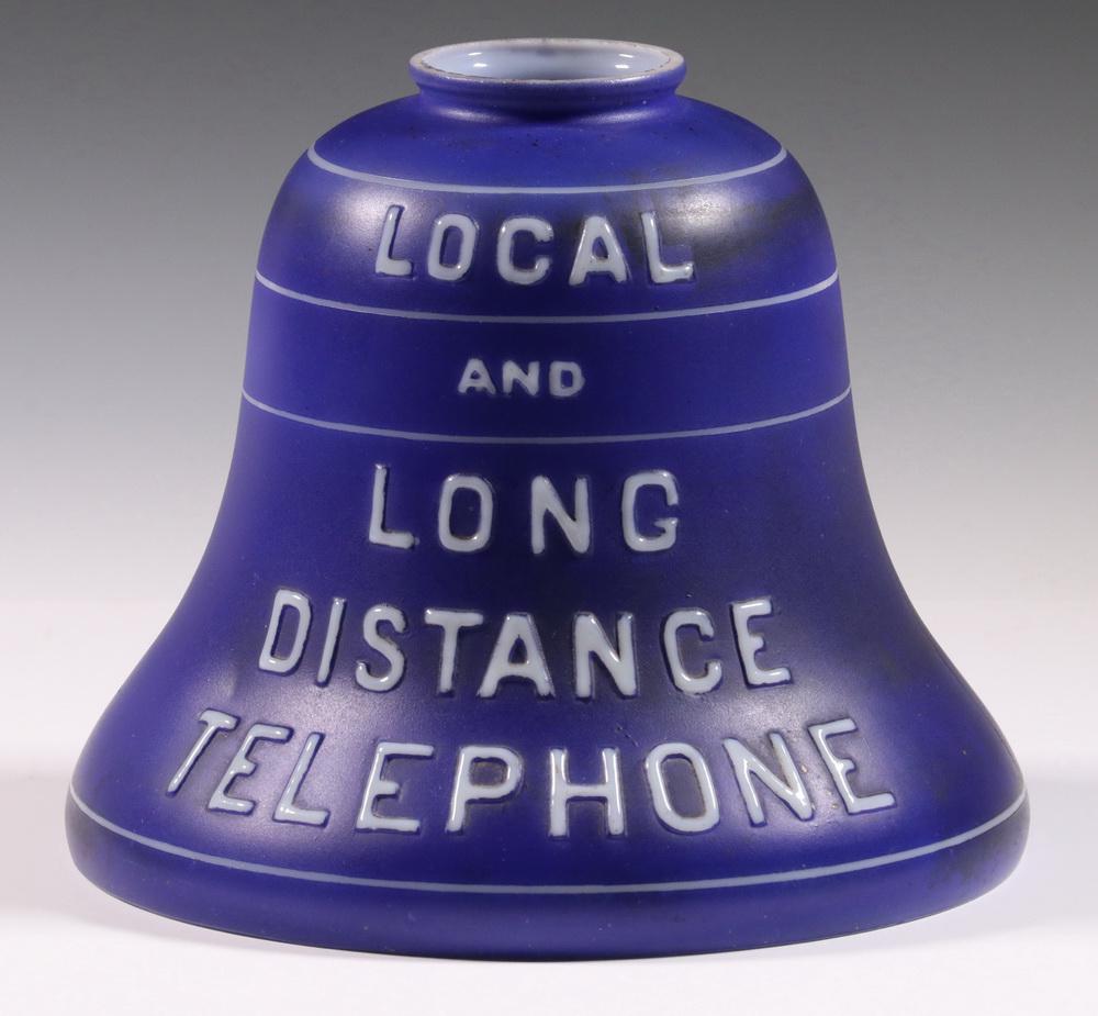 ORIGINAL FENTON GLASS INTERIOR BELL TELEPHONE LAMP: Original Bell System and Local and Long Distance Interior Lamp Shade, typically mounted in bus depots, train stations and Telephone Central Offices to let the public know where they could make calls t