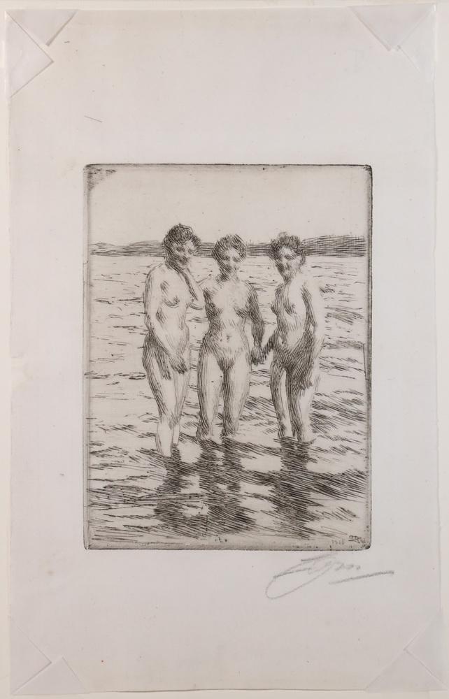 ANDERS LEONARD ZORN (IL/SWEDEN, 1860-1920): "The Three Graces", etching with drypoint, signed in plate and dated 1910, pencil signed lower right, (Asplund 236), in black stick frame, matted under plexiglas, OS: 23 2/4" x 11", impression: 6 1/4"