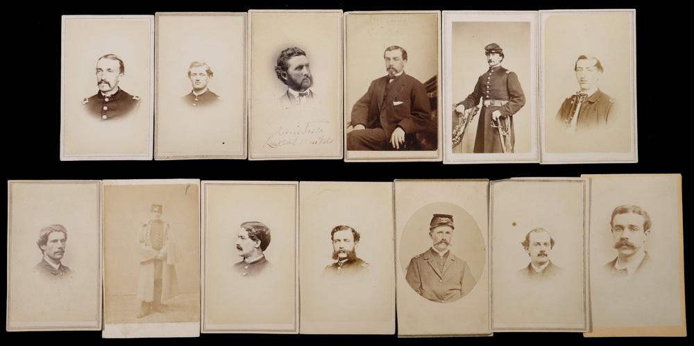 (12) CDV PHOTOS OF SOLDIERS THAT BELONGED TO LT. COL.: Including: "Dr. Parsons" taken in Richmond, Va.; Capt. Le Favor, 24th Mass Vol Infy.", taken in Norfolk, Va.; "2nd Lt Davis Foster, 24th Mass Vols", taken in Beaufort, SC; "Major Gibbs" (not in unifor