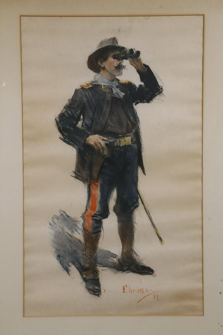 HOWARD CHANDLER CHRISTY (NY/OH, 1872-1952): Buffalo Soldier, original print of pastel, signed and dated '98, inscriptions verso read: "Mr. W.W. Moffat, Dec 20th, 98. With the memory of so much I shall not attempt to express it, much the best fr