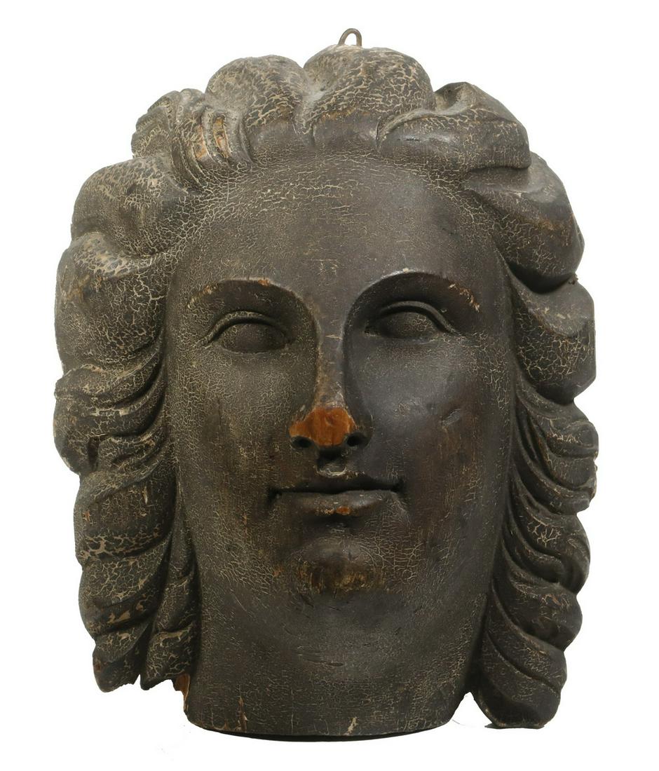WALTER PARSONS SHAW GRIFFIN (CT/ME/FRANCE, 1861-1935): Carved and Painted Pine Female Portrait Model for Ship's Figurehead, circa 1900, with flat back for wall hanging, note on back reads "This is an original model of a figure head of Walter Griffin who m