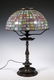 BRONZE TABLE LAMP WITH LEADED GLASS SHADE - 2