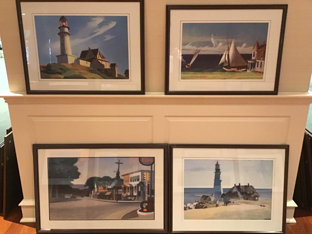 4 ART PRINTS: Lot of four (4) Edward Hopper framed and matted prints
