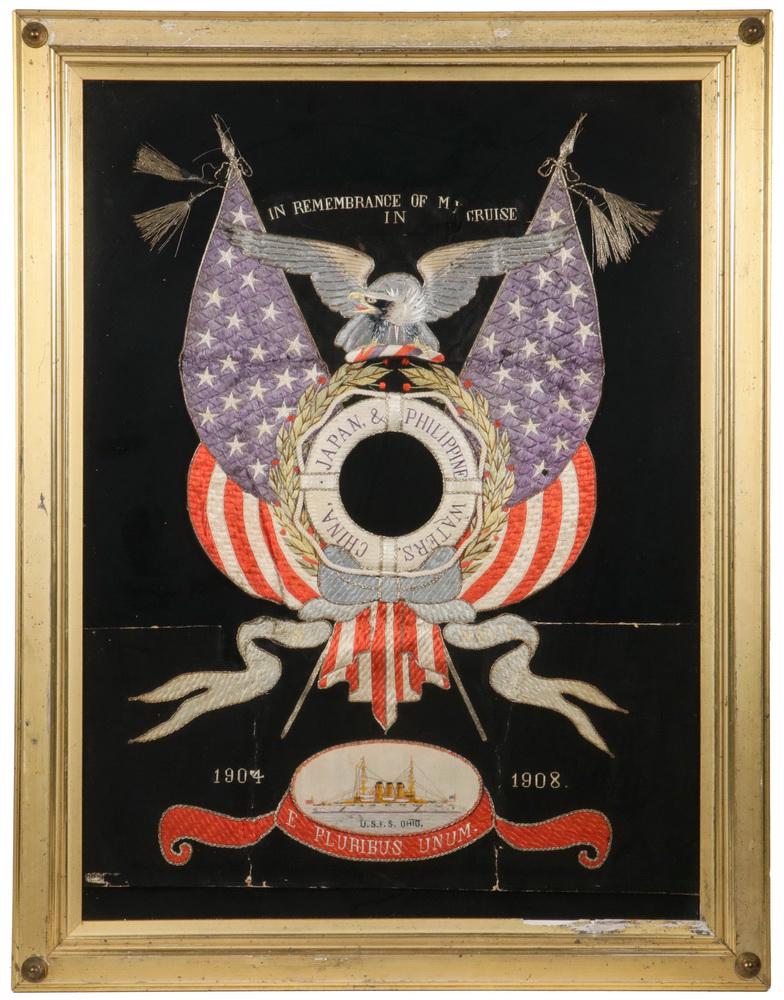 FRAMED STITCHWORK, 1904-1908 US NAVY COMMEMORATIVE, (1 of 4)