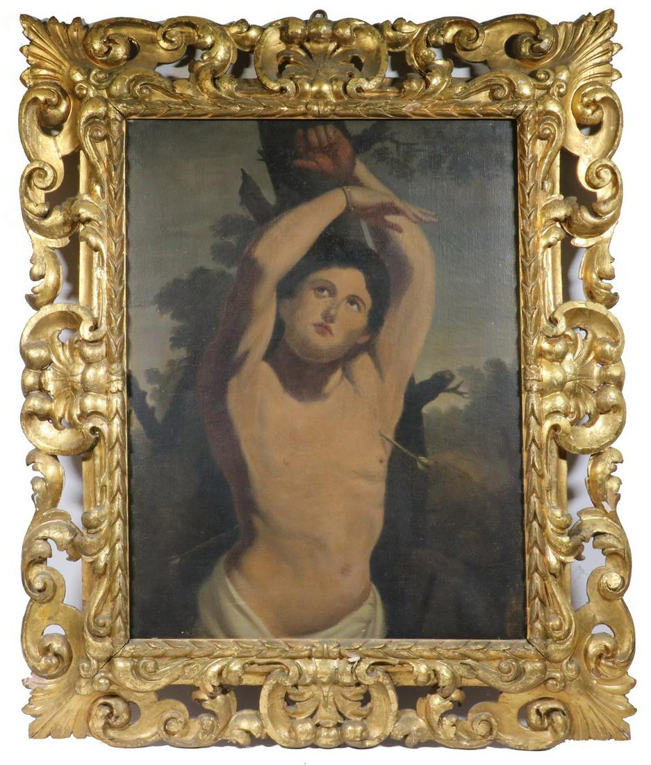 AFTER GUIDO RENI (1575-1642): Late 19th c. Grand Tour Copy of Guido Reni's "The Martyrdom of Saint Sebastian", circa 1615, oil on canvas, unsigned, the original exhibited at the Musei di Strada Nuova, Genoa, Italy. Presented in an