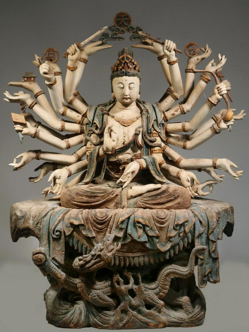 SINO-TIBETAN GUANYIN OF "1000 ARMS", PAINTED WOOD, TWO (1 of 11)