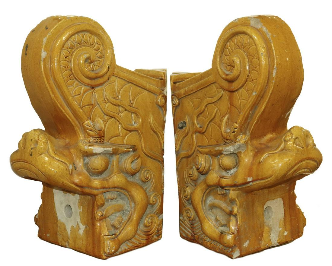 PR OF EARLY QING IMPERIAL GLAZED EARTHENWARE ROOF TILES (1 of 4)