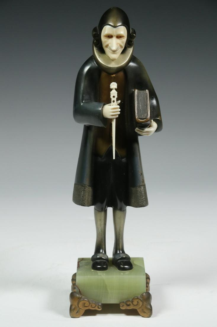 ROLAND PARIS (AUSTRIA/GERMANY, 1894-1945): "Der Professor", cold painted bronze figure of a leering man with big nose, barrister's style wig, oddly shaped collar on a knee-length coat, in breeches with buckled shoes, holding a book and pointer