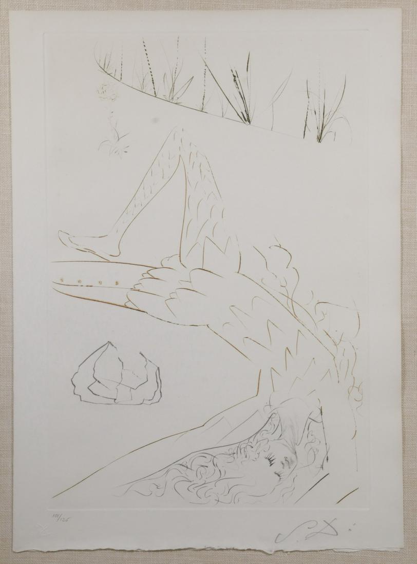 SALVADOR DALI (FRANCE/SPAIN, 1904-1989): "Valley of Hell", color etching, pencil monogram lower right, numbered 101/125, COA from Ferdinand Roten Galleries of Baltimore verso, in a gold edged black slat frame, the deckle edged sheet floated