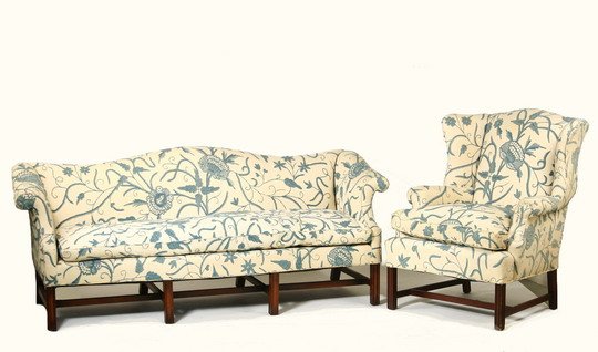 2-Pc Furniture Suite Chippendale Sofa Wing Chair