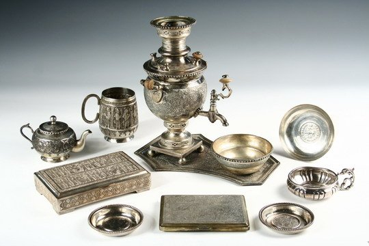 11-Pcs Hallmarked Persian Silver Samovar Mug Tea