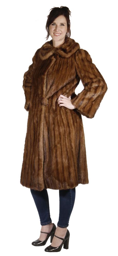 3/4 LENGTH MINK COAT: Vintage Light Brown 3/4 Length Mink Coat, with portrait collar, single button and loop closure, light brown satin lining, label from W.V. Slocum Furs, Boston, 43 1/2" long, 26" wide at shoulder. Hand