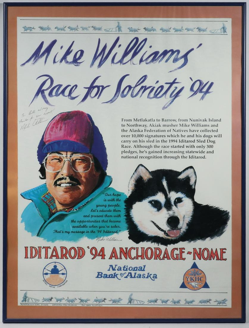 SIGNED MIKE WILLIAMS IDITAROD RACE 1994 BROADSIDE, (1 of 3)