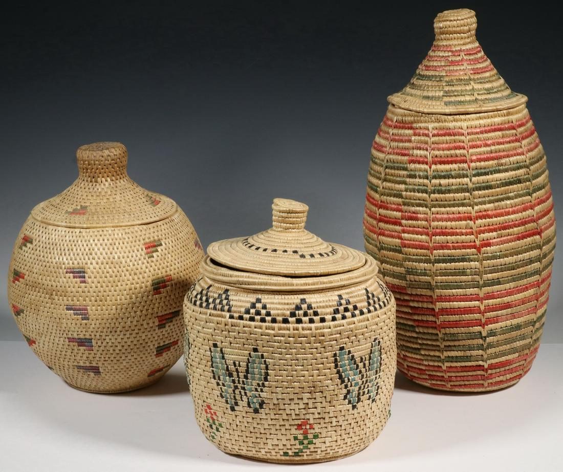 (3) YUP'IK ESKIMO LARGE LIDDED BASKETS (1 of 2)