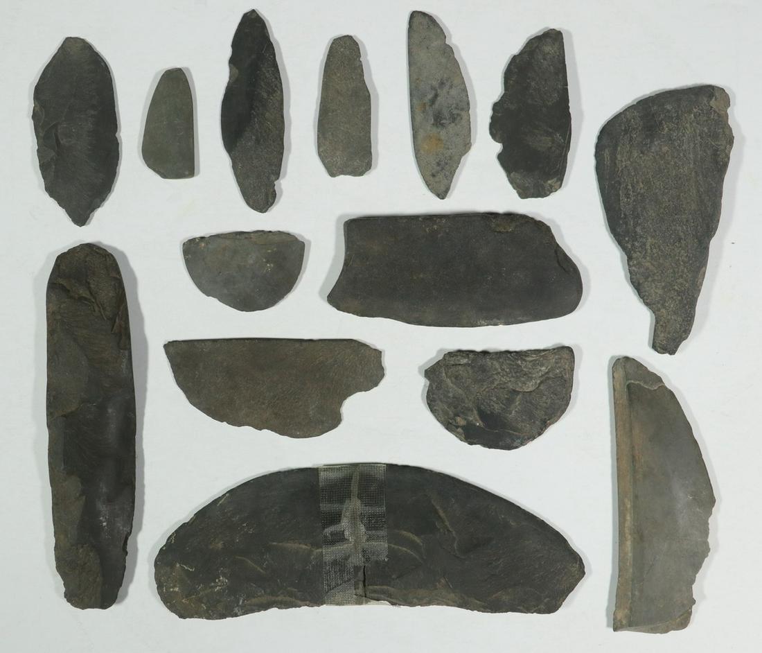 (14) ARCHAIC YUP'IK ESKIMO SLATE ULU KNIFE BLADES (1 of 1)