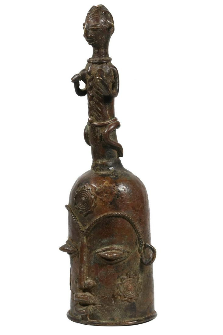 LATE 19TH C. AFRICAN BENIN BRONZE OBA PORTRAIT BELL (1 of 7)