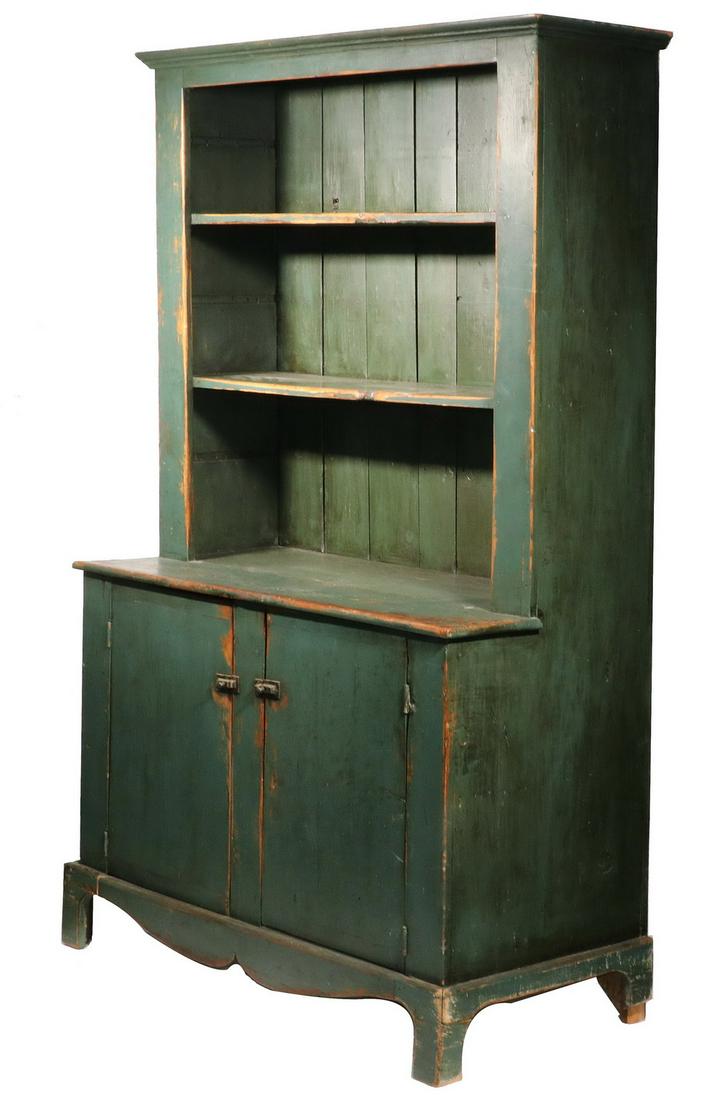 EARLY PAINTED STEPBACK CUPBOARD (1 of 6)