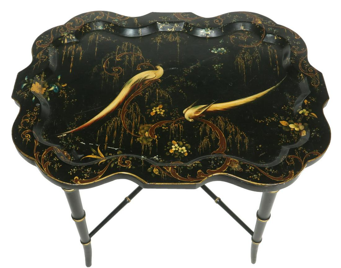 CHIPPENDALE TOLE TRAY ON STAND (1 of 3)