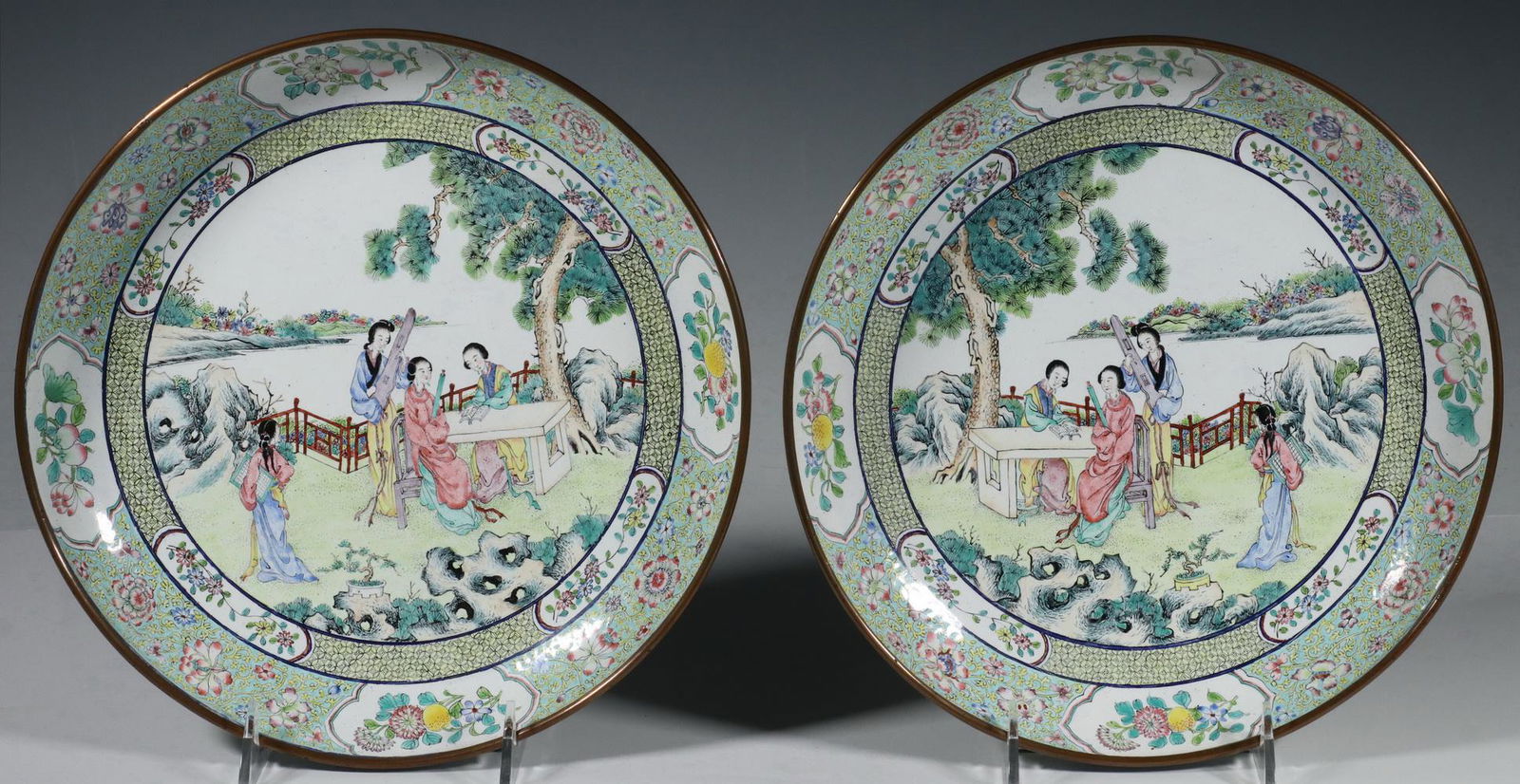 PR CHINESE ENAMEL ON COPPER LOW BOWLS (1 of 7)