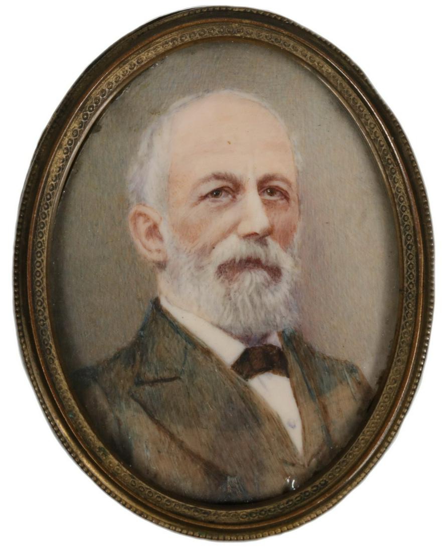 PORTRAIT MINIATURE OF ROBERT E. LEE, POST BELLUM: Confederate General Robert E. Lee (1807-1870), Commander of the Army of Northern Virginia, in civilian clothing, after the war, of the period, oil on ivory, unsigned, identified verso, in a brass oval