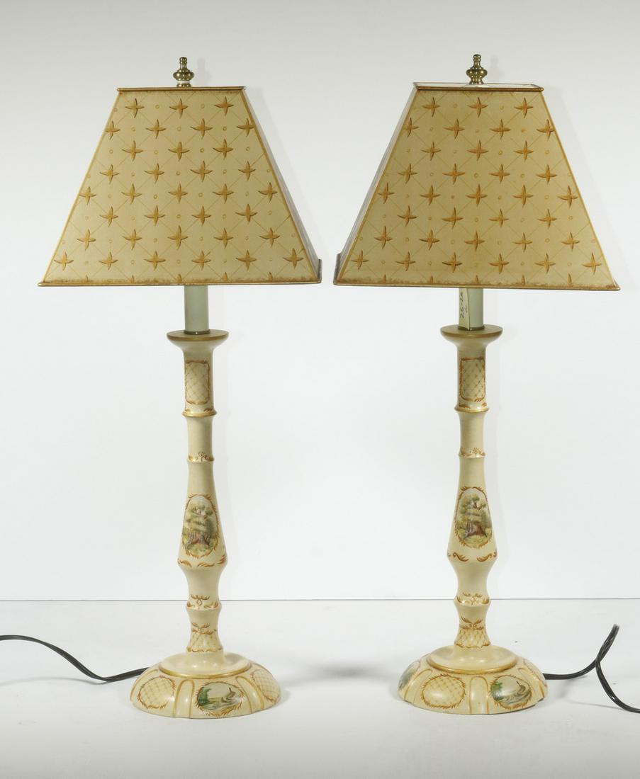 PR OF CUSTOM DECORATED WOODEN BASE TABLE LAMPS (1 of 3)