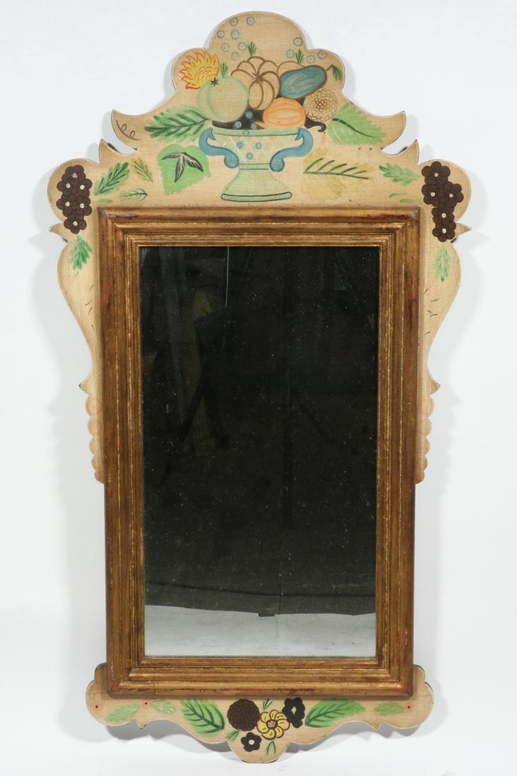 FOLK ART PAINTED CHIPPENDALE STYLE MIRROR (1 of 3)
