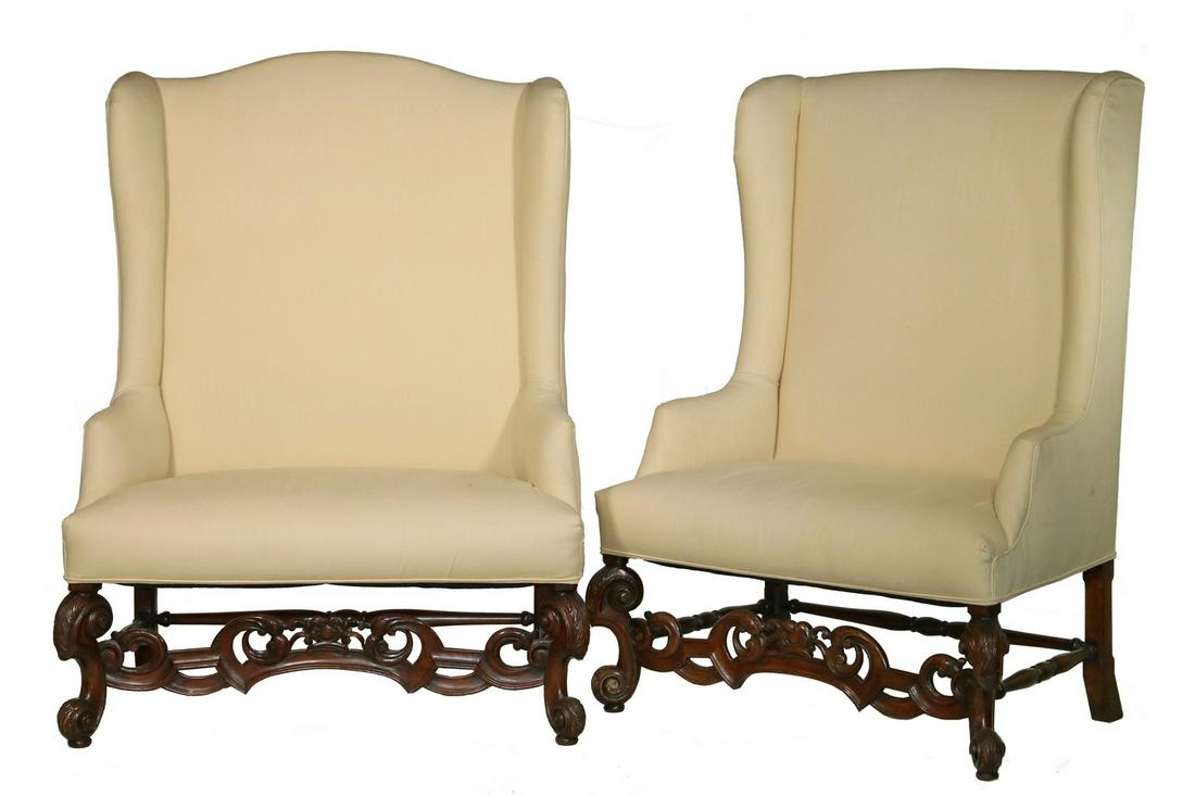OVER-SIZED PR OF JACOBEAN STYLE WING CHAIRS (1 of 1)