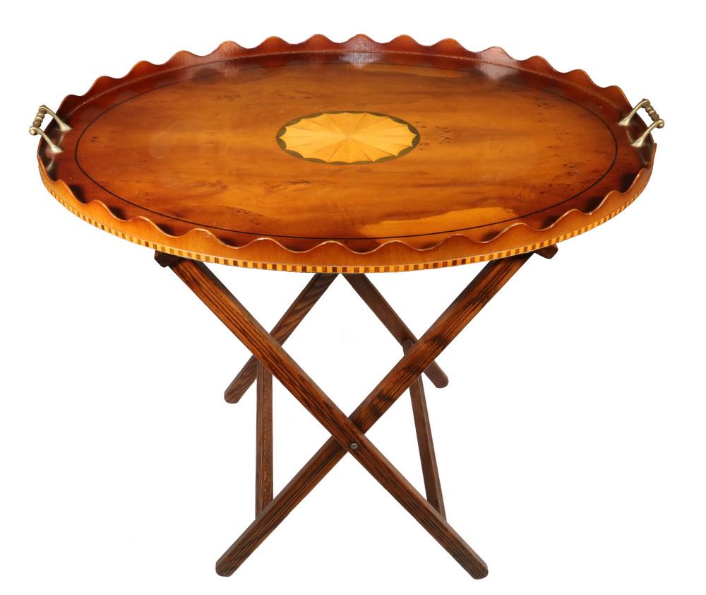 ENGLISH OVAL BUTLER'S TRAY ON FOLDING STAND (1 of 1)