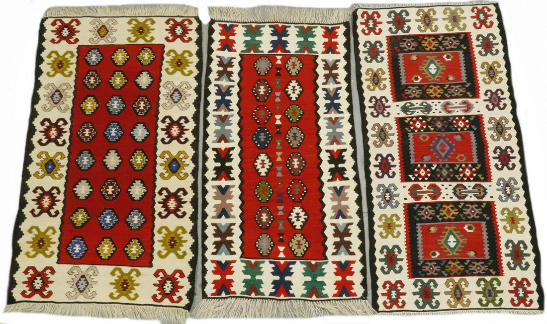 (3) TURKISH KELIMS - 2'-3" x 4'-7"; 2'-3" x 4'-1"; (1 of 4)