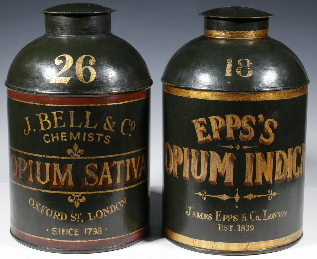 (2) TIN CANNISTERS, SHIPBOARD APOTHECARIES, OPIUM (1 of 3)