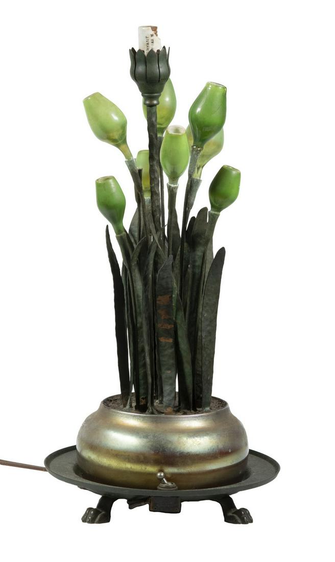 ART GLASS AND BRONZE BUD FORM LAMP (1 of 3)