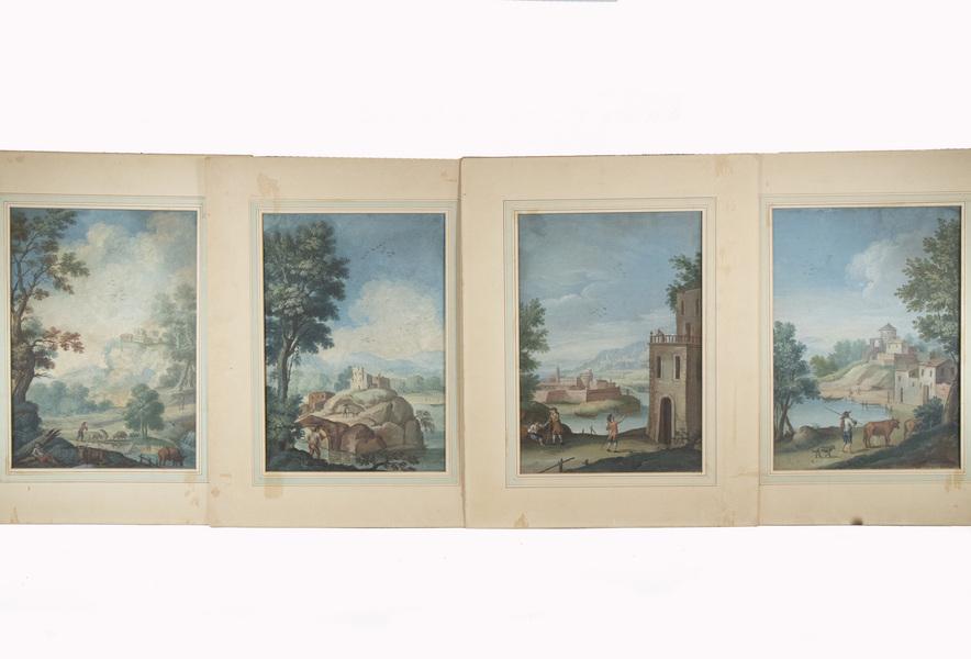 18TH C. SET OF (4) ITALIAN PASTORAL GOUACHES, MATTED, (1 of 5)