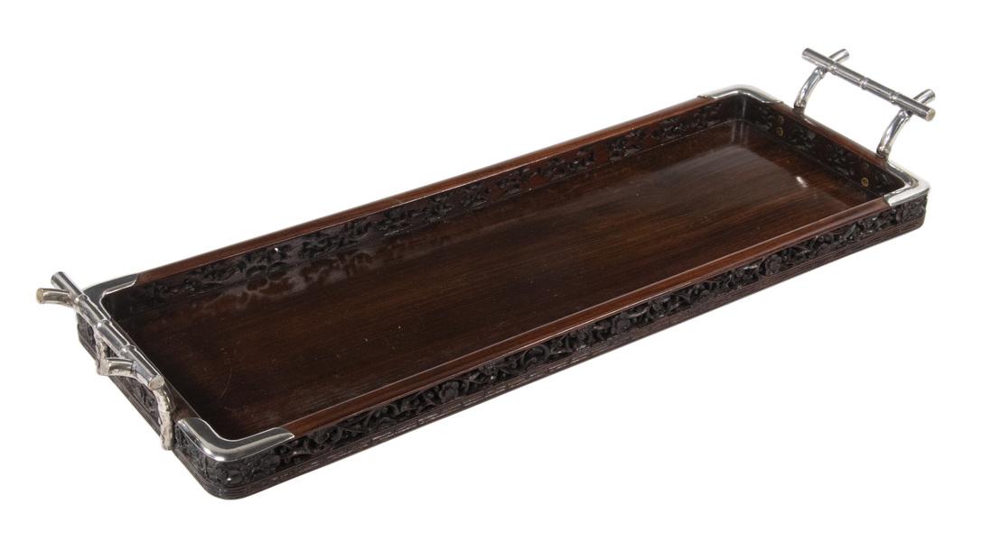 CHINESE SILVER MOUNTED ROSEWOOD TRAY BY TUCK CHANG (1 of 4)
