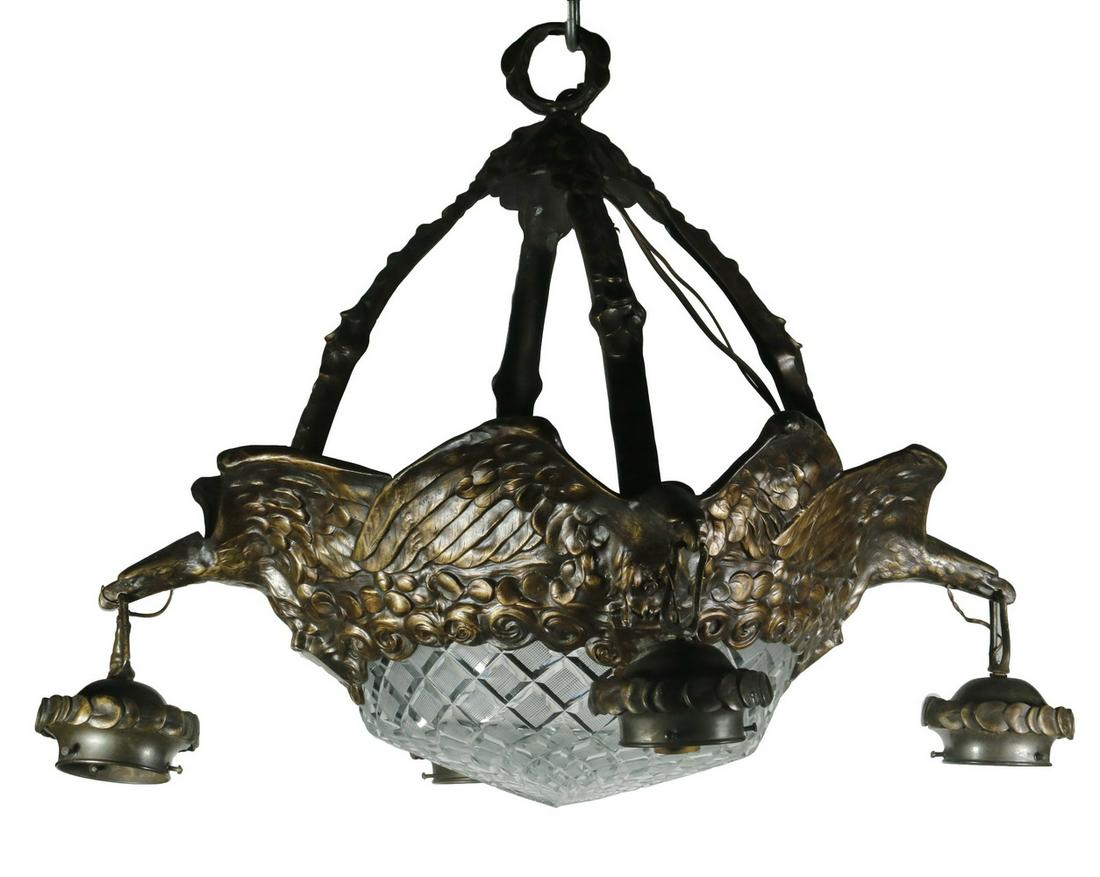 BRONZE AND CRYSTAL CHANDELIER WITH EAGLES AND CRYSTAL (1 of 1)