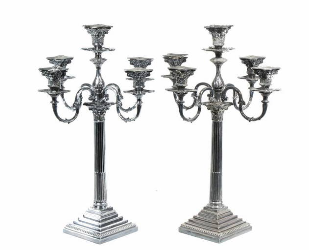Pr English Silver Plate Candelabra