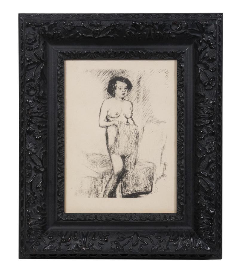 PIERRE BONNARD (FRANCE, 1867-1947): "Standing Nude", lithograph on Rives paper, label verso from Raydon Gallery, 1091 Madison Avenue, NY. Housed in a Guido black faux gesso frame, acid free mount and UV plexi, OS: 14 3/4" x 12 1/4", SS: