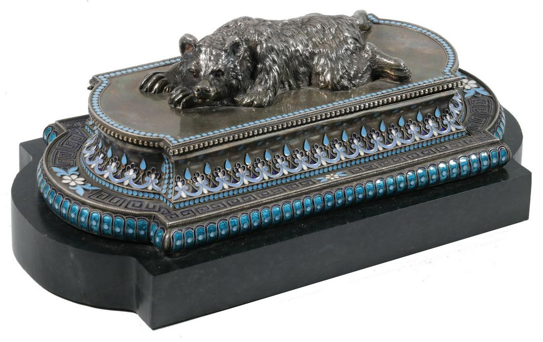 RUSSIAN ENAMELED SILVER INKWELL (1 of 5)