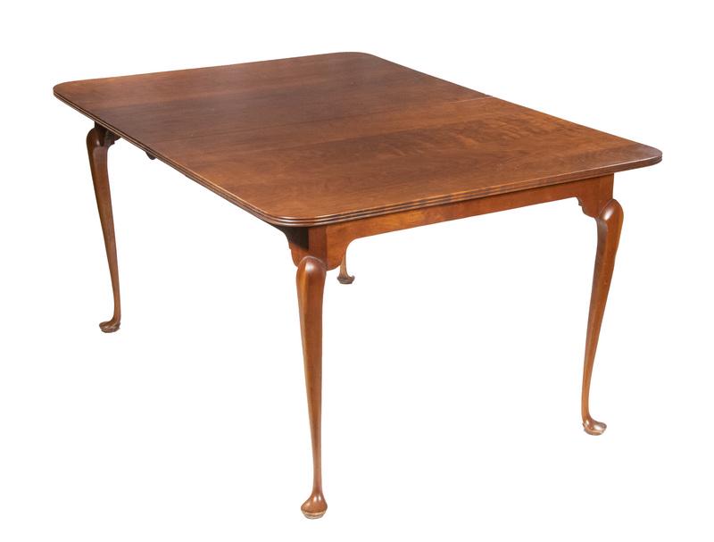 ELDRED WHEELER DINING TABLE: Bench Made Queen Anne Style Rectangular Cherry Dining Table by Eldred Wheeler (Hingham, MA) , with two 11 1/2" leaves, reeded edge top, set on cabriole legs with pad feet, EW paper label affixed to ba